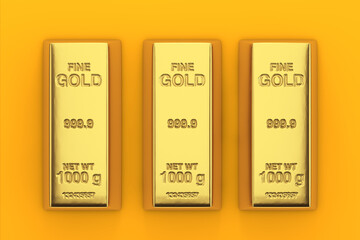 Aufkleber -  Bank or Financial Concept. Three Golden Bars. 3d Rendering