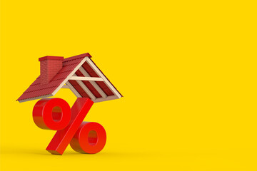 Fototapete - Red Percent Sign Under Red Tile Roof. 3d Rendering