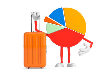 Poster - Info Graphics Business Pie Chart Character Person with Orange Travel Suitcase. 3d Rendering