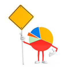 Fototapete - Info Graphics Business Pie Chart Character Person and Yellow Road Sign with Free Space for Yours Design. 3d Rendering