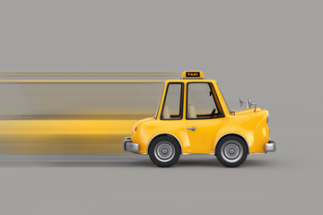 Wall Mural - Yellow Cartoon Taxi Car in Motion. 3d Rendering