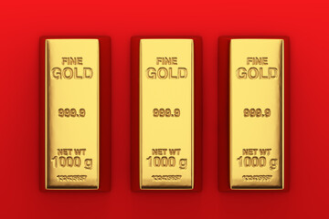Aufkleber -  Bank or Financial Concept. Three Golden Bars. 3d Rendering