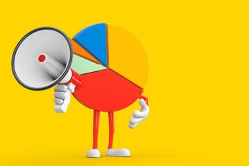Aufkleber - Info Graphics Business Pie Chart Character Person  with Red Retro Megaphone. 3d Rendering