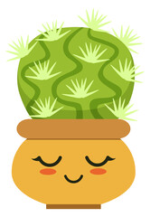 Sticker - Sleeping cartoon cactus. Smiling green houseplant in pot