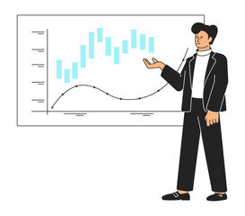 man showing chart on board. business report presentation