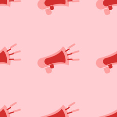 Poster - Seamless pattern of large isolated red megaphone symbols. The elements are evenly spaced. Vector illustration on light red background