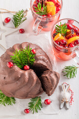 Wall Mural - Traditionally cake for Christmas with cranberries and chocolate.
