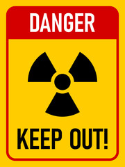 Sticker - Danger High Radiation Area Keep Out Vertical or Portrait Orientation Warning Sign Symbol with an Aspect Ratio of 3:4. Vector Image.