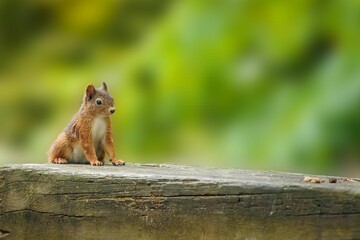 Wall Mural - Closeup of a squirrel on a blurry green background.