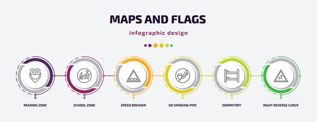 Aufkleber - maps and flags infographic template with icons and 6 step or option. maps and flags icons such as re