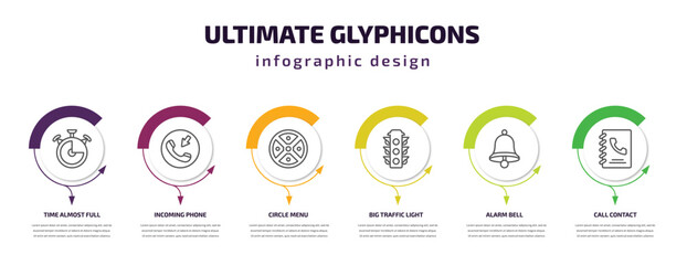 Poster - ultimate glyphicons infographic template with icons and 6 step or option. ultimate glyphicons icons such as time almost full, incoming phone, circle menu, big traffic light, alarm bell, call contact