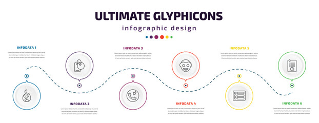 Poster - ultimate glyphicons infographic element with icons and 6 step or option. ultimate glyphicons icons such as round flame, clothes label, incoming phone, smiling face, menu bars, exclamation file