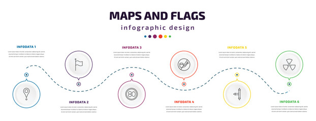 Poster - maps and flags infographic element with icons and 6 step or option. maps and flags icons such as pla