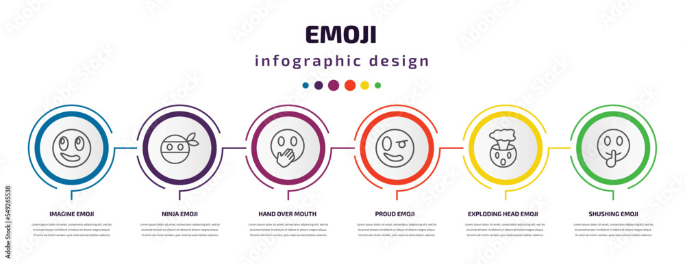 emoji infographic template with icons and 6 step or option. emoji icons ...
