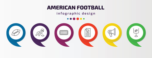 Poster - american football infographic template with icons and 6 step or option. american football icons such as american football, picking the ball, mark, results, megaphone, goal vector. can be used for