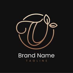 Wall Mural - Letter V Leaf Elegant Luxury Logo Design in Circle
