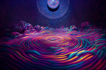 Creative digital abstract psychedelic labyrinth space. Maze and solution concept. 3D Rendering