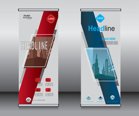 Wall Mural - Roll up banner template design,banner layout, advertisement, pull up, polygon background.