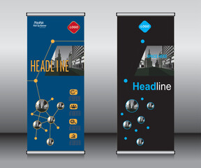 Wall Mural - Roll up banner template design, banner, layout, advertisement, pull up, polygon background, vector illustration, business flyer, display, x-banner, flag-banner, Info graphics, presentation.