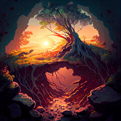 Wall Mural - sunset in the mountains