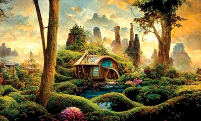 Wall Mural - Fantasy landscape, fairy tale home, fairyland scenery