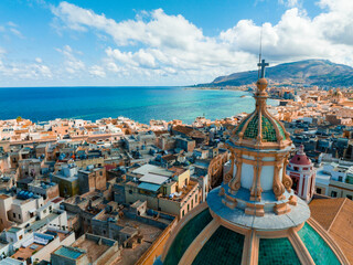 Wall Mural - Aerial panoramic view of Trapani harbor, Sicily, Italy. Beautiful holiday town in Italy.