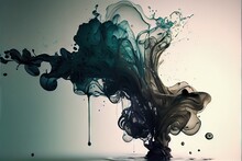 Computer-generated image of ink in water. Liquid splashing effect with 3D shading to resemble photorealism. Flowing liquid ink in translucent water abstract background wallpaper