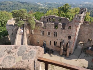 Canvas Print - Famous Auerbach castle ruins and Rhine valley view on summer day under blue sky, Bensheim, Germany