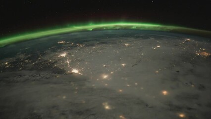 Wall Mural - aurora borealis over canada as seen from space. elements of this clip furnished by nasa.