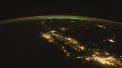 Wall Mural - aurora borealis over canada as seen from space. elements of this clip furnished by nasa.
