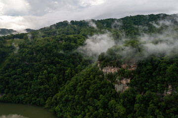 Canvas Print - Foggy and Misty Cliffs + Forested Mountains - Hawks Nest State Park - West Virginia