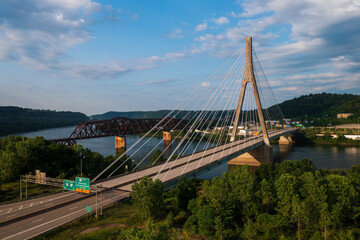 Canvas Print - Veterans Memorial Bridge on US Route 22 - Cable-Stayed Suspension - Ohio River - Steubenville, Ohio & Weirton, West Virginia