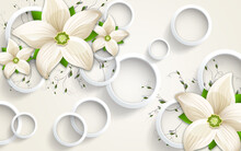 White And Green Flowers Wallpaper 3d