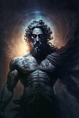 Wall Mural - the primordial darkness embodying a greek god, erebus wearing ancient greek glothing, galaxy with solar system as background with Generative AI Technology