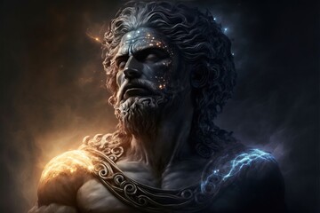 Wall Mural - the primordial darkness embodying a greek god, erebus wearing ancient greek glothing, galaxy with solar system as background with Generative AI Technology