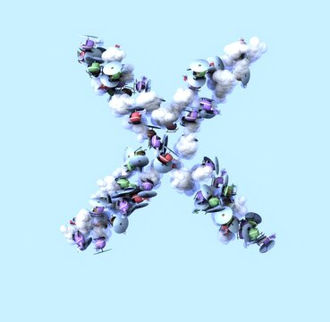 Helicopter with Clouds Font - Letter X