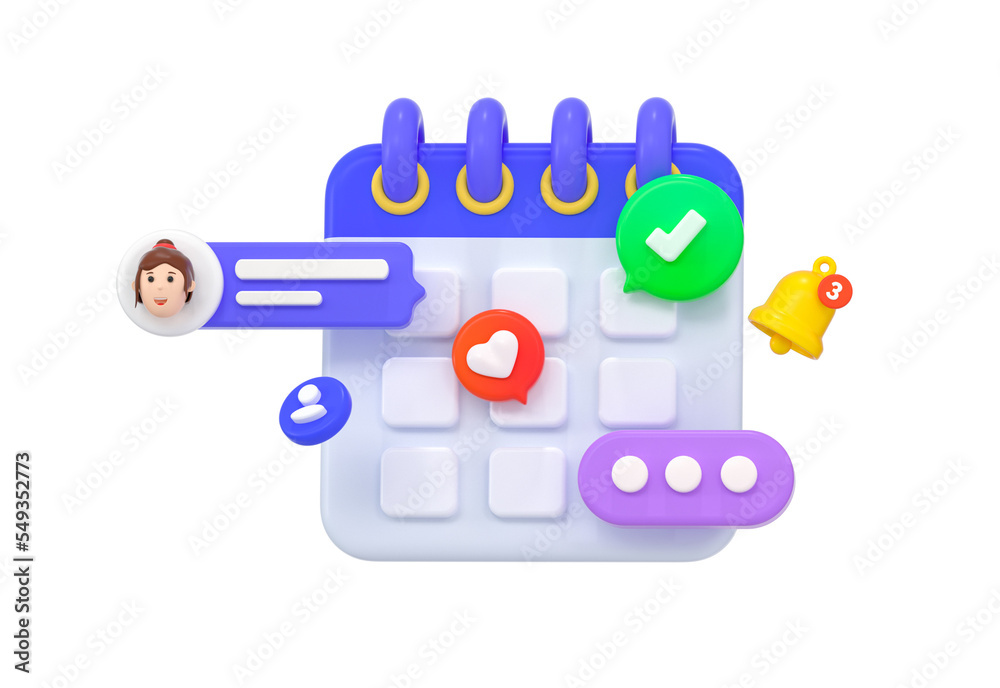 Cartoon style day month year calendar icon schedule meeting memo 3d ...