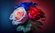 red roses, white roses, blue roses, a floral bouquet of colorful roses in red, white, and blue. Flowers with gorgeous colors, pretty and isolated in studio setting