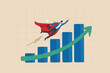 © Nuthawut - Growth or growing business success, increase sales or career improvement, earn more investment profit or earning, rising up or up trend concept, businessman superhero fly up exponential growth chart.