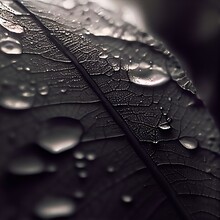  A Close Up Of A Leaf With Water Drops On It's Leaves Surface And A Black Background With A White Border.