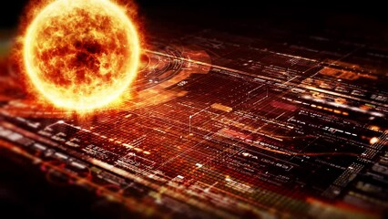 Poster - Futuristic digitally generated holographic Sun for head up display and user interface design background