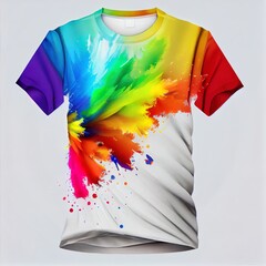 Poster -  a t - shirt with a multicolored paint splattered design on it's front and back. Generative AI