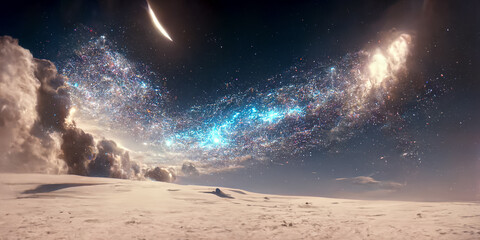 Wall Mural - milky way with mountains 3d