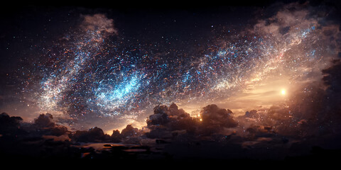 Wall Mural - milky way with mountains 3d