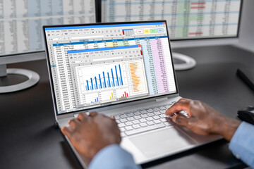 Poster - Man Using Finance Spreadsheet Report