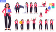 © tynyuk - Businesswoman character set. Business woman or office worker in different poses, actions and gestures. Manager thinks, rejoices in success, puts together a puzzle
