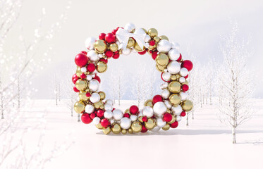 Leinwandbilder - Winter Christmas scene with geometric sphere arch. 3d rendering background.