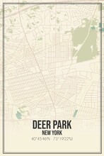 Retro US City Map Of Deer Park, New York. Vintage Street Map.
