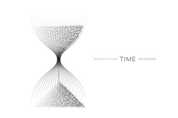 Poster - Hourglass from black particles flowing isolated on white background. Vector illustration in concept time, technology, modern