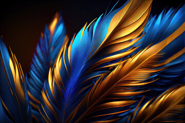 Wall Mural - blue and gold colors feathers background as beautiful abstract wallpaper header